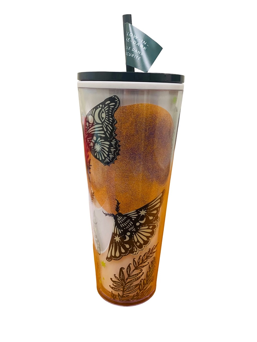 Starbucks Glow-in-the-Dark Butterfly MothCold Tumbler 24 oz w/ Lid & StrawNew